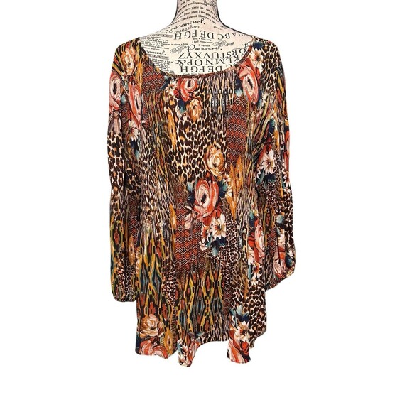 Ninety Autumn Animal Print & Floral Pullover Tunic Top Plus 3X Whimsical Fairy - Picture 1 of 9